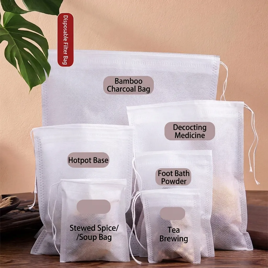 Sacs Filtrants à Thé Jetables en Tissu Non-tissé Avec Cordon pour Infusion d'Herbes Épices Soupe Cuisine
