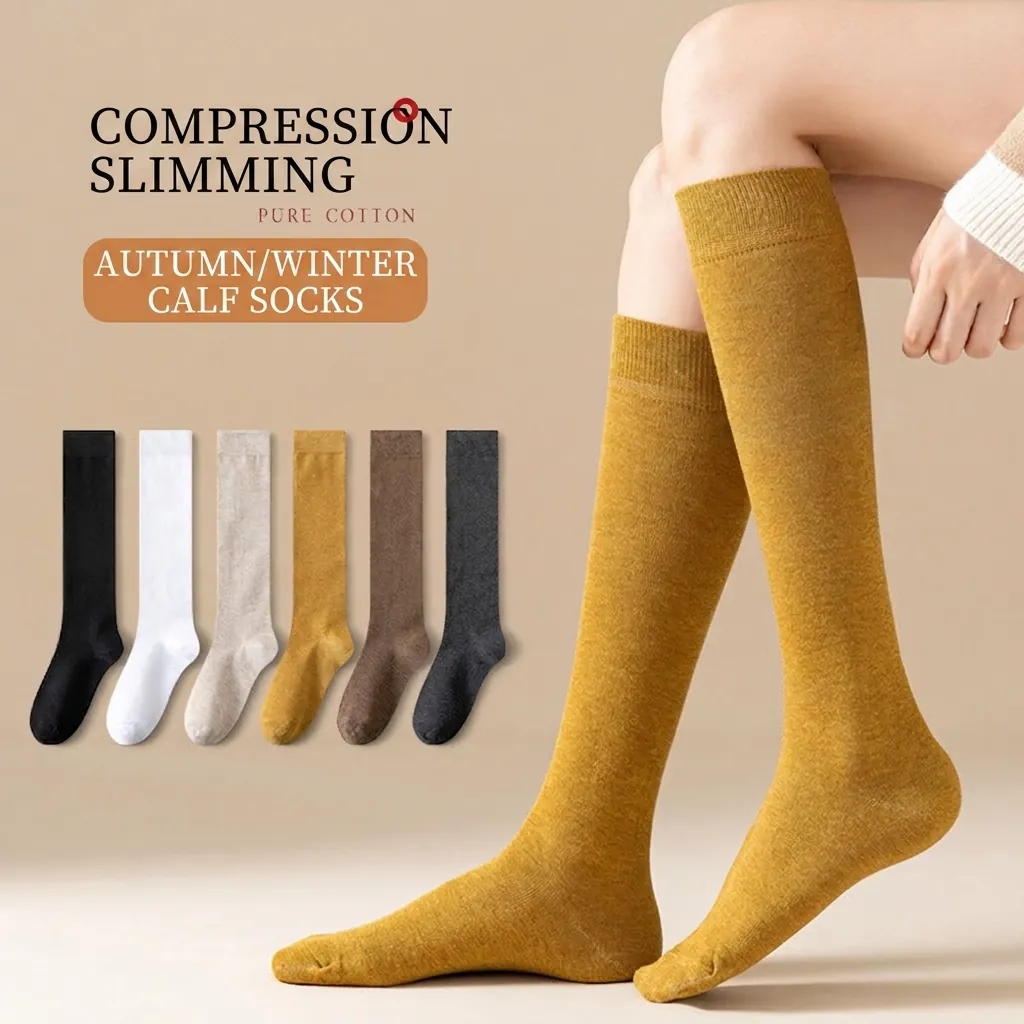 Damen Japanischer JK Stil Baumwolle Kniestümpfe Schlankmachende Kompression Lange Socken Einfarbig Casual Täglich Basic Socken