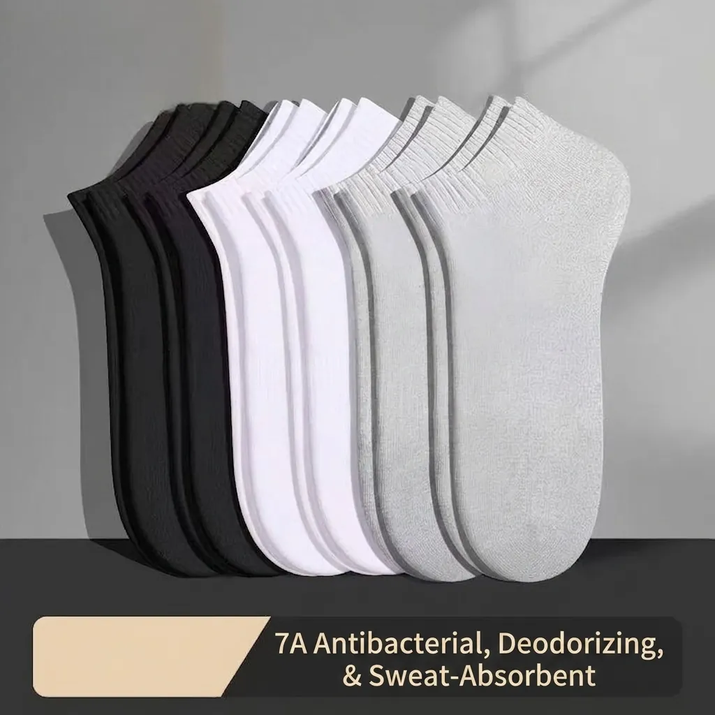 Men's Deodorant Sweat-Absorbent Ankle Socks Invisible Boat Socks Low Cut Plain Color Casual Breathable Polyester Socks