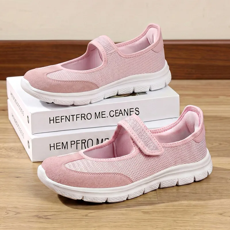 Zapatos Casuales Mary Jane para Mujer Parte Superior de Malla Flyknit Transpirable Suela de EVA Blanda Zapatos de Caminar Cómodos