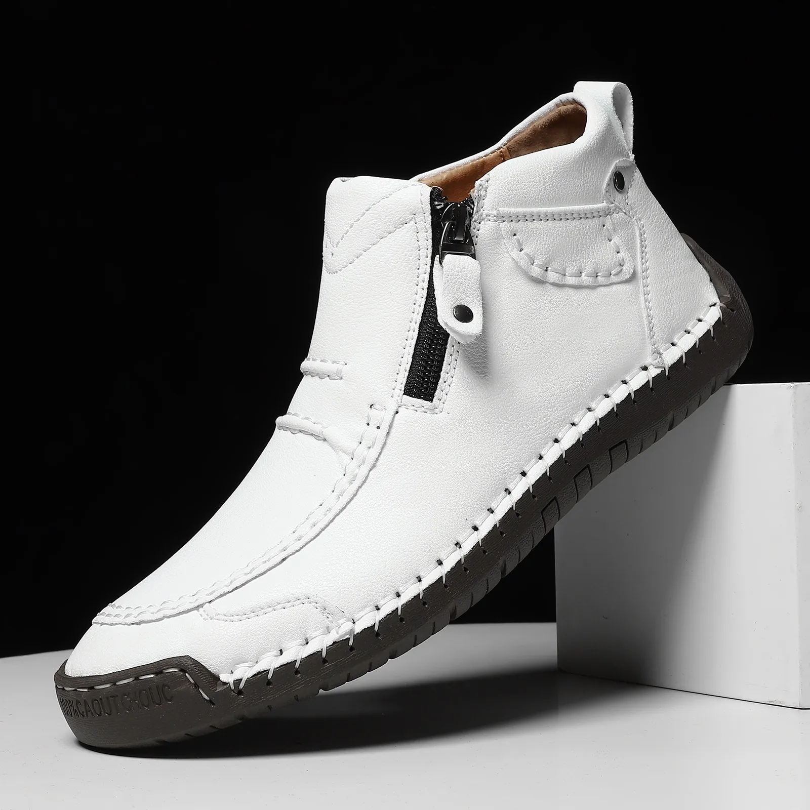 Herren Vintage Mikrofaserleder Martin-Stiefel Casual High Top Schuhe Seitenreißverschluss Genäht Gummisohle Outdoor-Stiefel