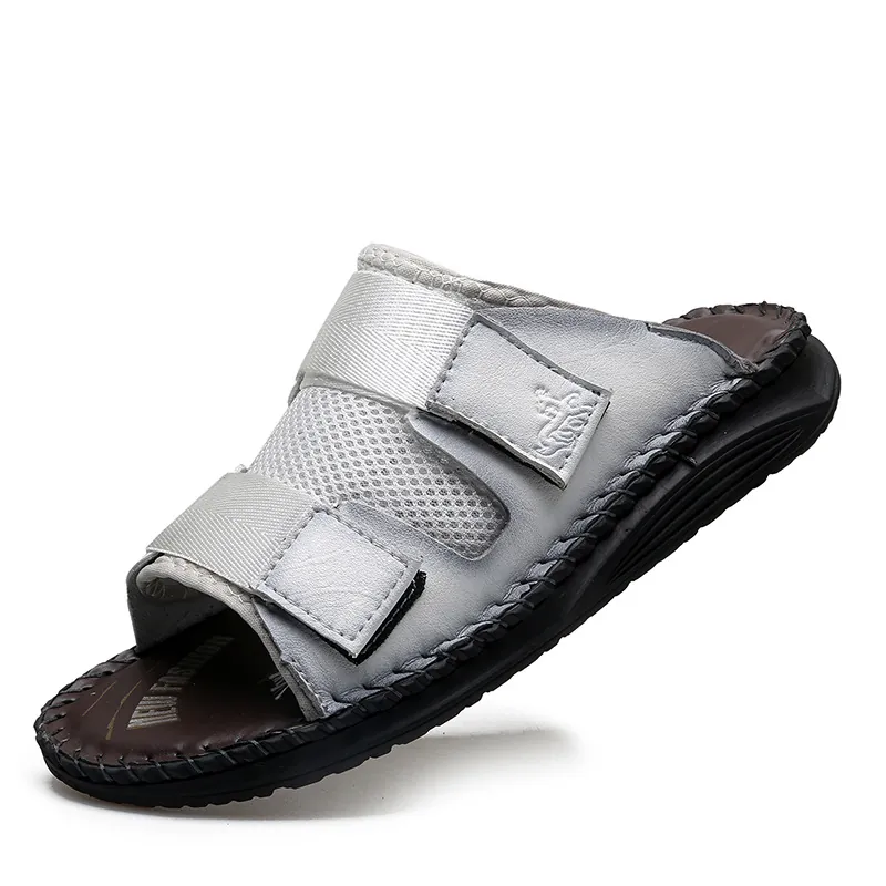 Men Women Casual Slides Large Size 37-50 Summer Sandals Microfiber Mesh Hook and Loop Beach Shoes Comfort Non-slip Footwear