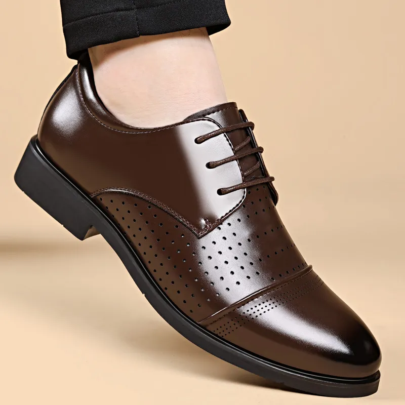 Herren Business Formelle Lederschuhe Hohle Atmungsaktive Brogue Derby Schuhe Für Herren Sommer Büro Anzugschuhe Höhensteigerung