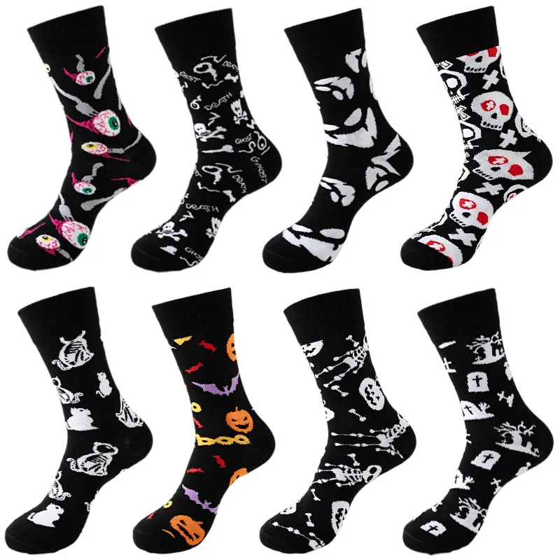 Halloween Wadenhohe Socken Damen Herren Kürbis Totenkopf Muster Atmungsaktiv Polyester Lässig Festliche Neuheit Socken