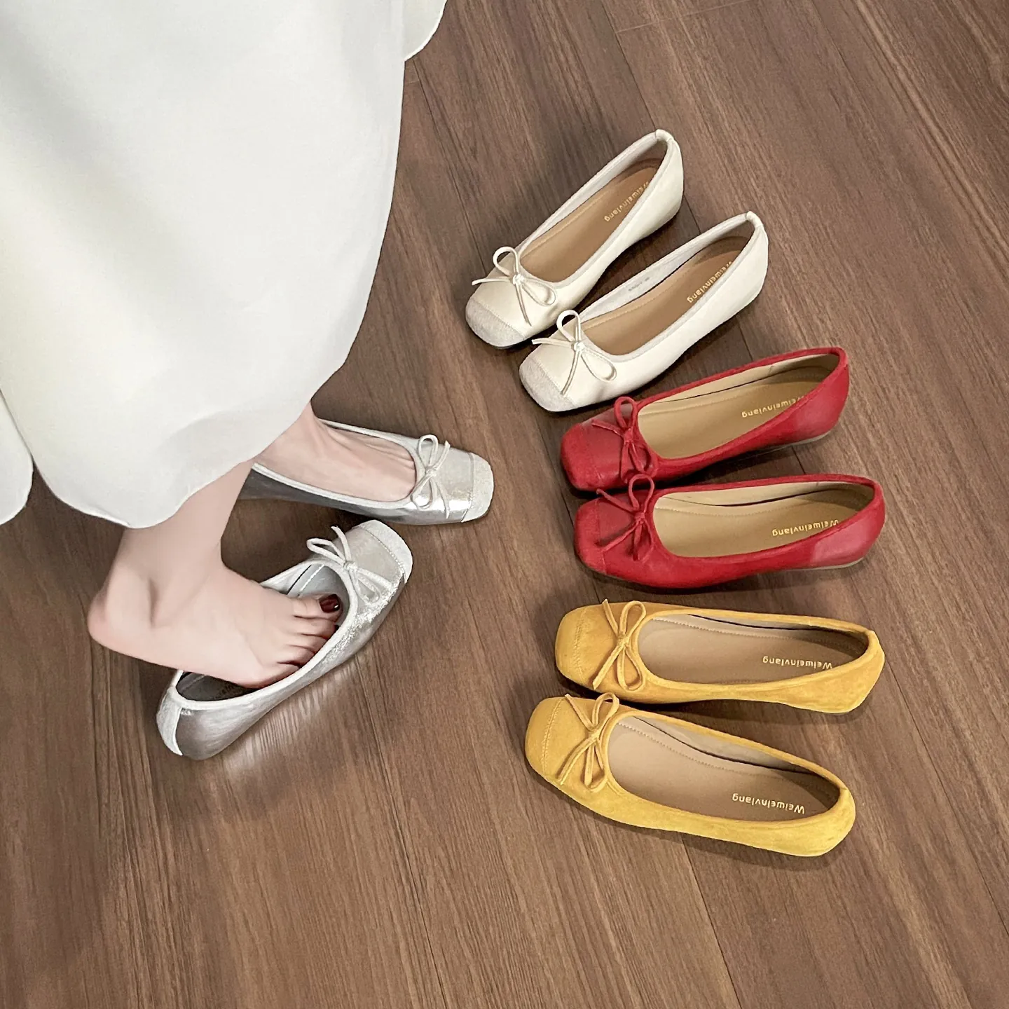French Fairy Style Bowknot Internal Wedge Flats For Women Comfortable Microfiber Shallow Mouth Mary Jane Ballet Shoes