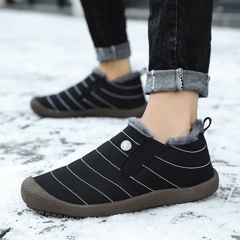 Men Women Winter Snow Boots Warm Plush Lined Waterproof Cotton Shoes Slip-on Outdoor Anti-slip Quilted Walking Casual Boots