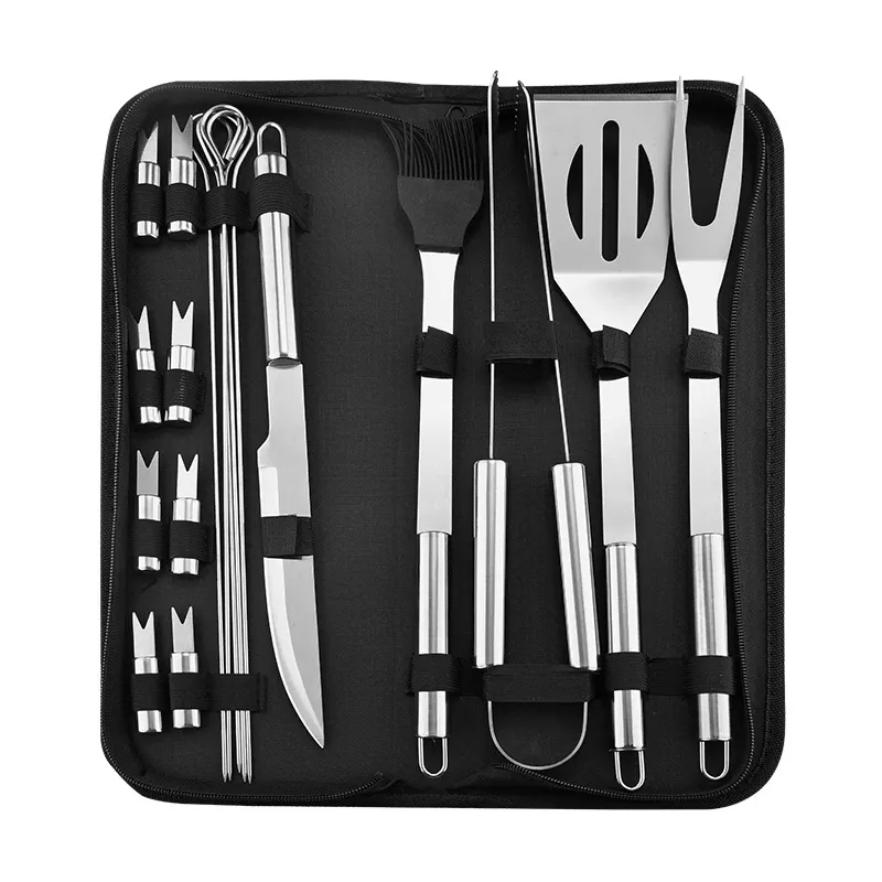 Stainless Steel Barbecue Grilling Utensils With Portable Oxford Cloth Storage Bag Outdoor Camping Grill Spatula Fork Tongs