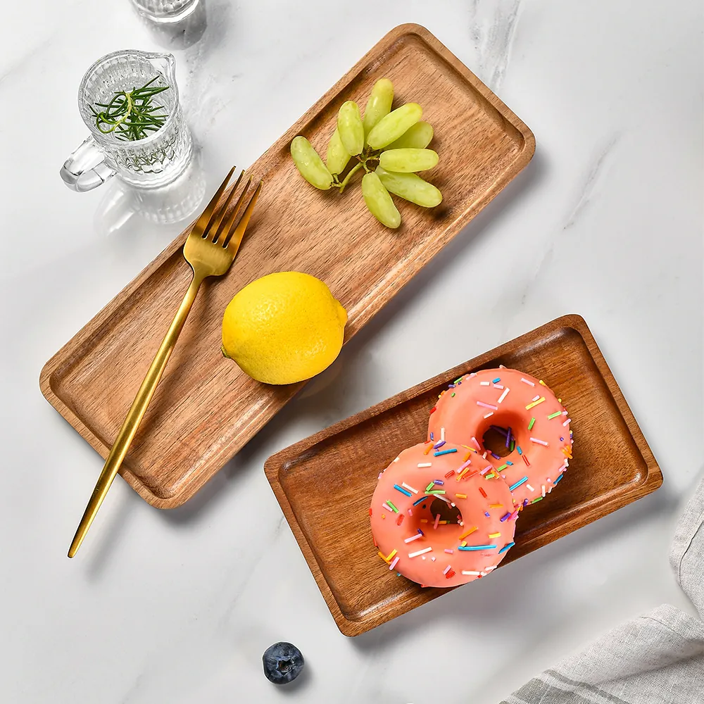Bandeja de Servicio Japonesa de Madera de Acacia Plato Rectangular de Madera Natural para Aperitivos Bandeja Minimalista para Postres Pan Sushi para Cocina Restaurante Hogar