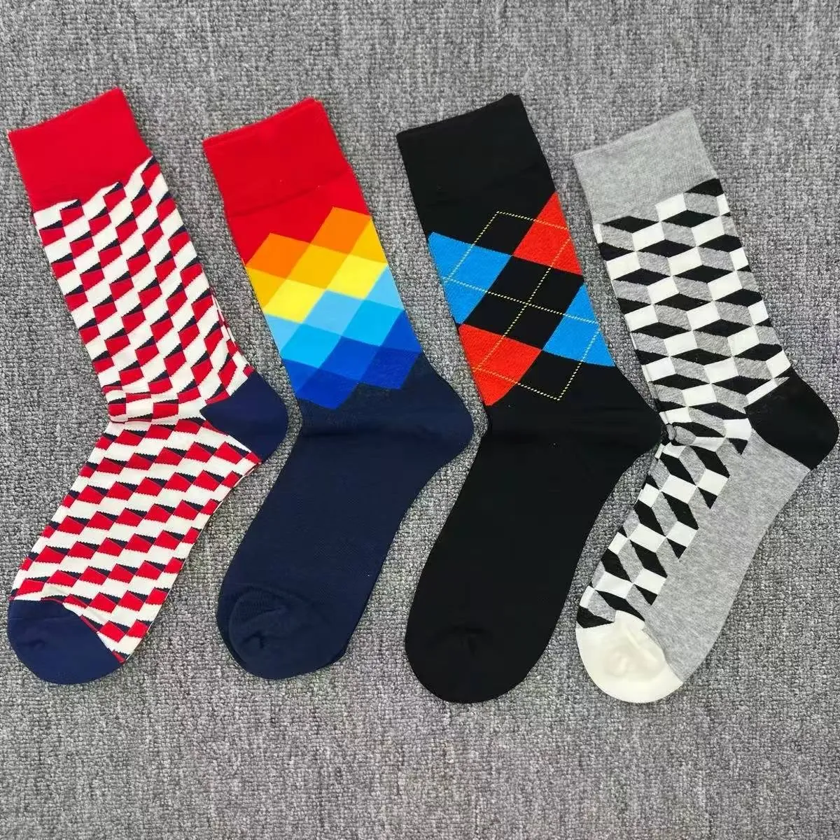Herren Mode Baumwolle Crew Socken Bunte Argyle Schachbrettmuster Socken Trendige Happy Style Atmungsaktive Lässige Tägliche Sport Socken