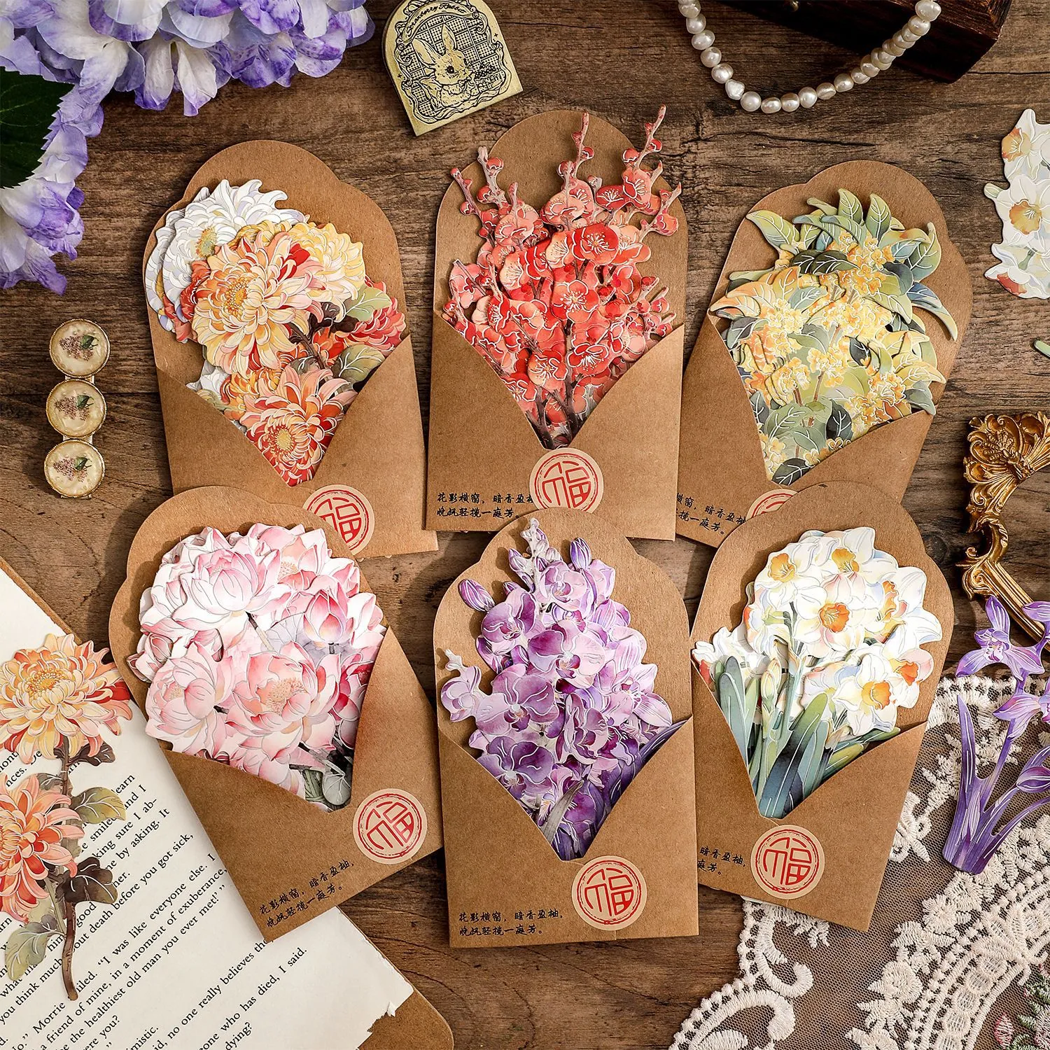 Papier Matériel Floral Rétro Marquage à l'Argent Non Adhésif Scrapbooking Décoratif DIY Artisanat Fleurs Notes Pour Journaling