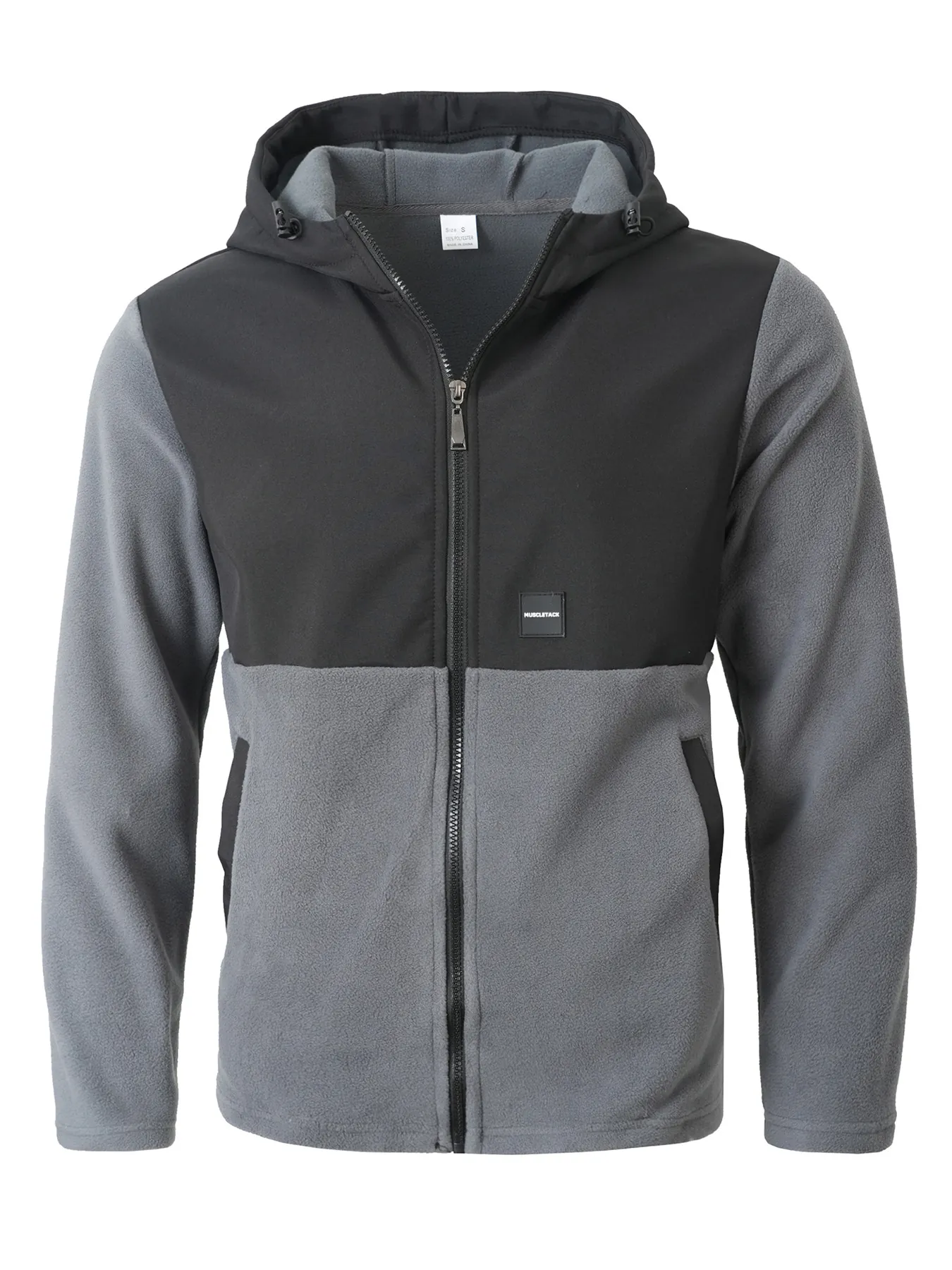 Veste à Capuche en Polaire pour Hommes Bloc de Couleur Décontracté Chaud Fermeture Éclair Manches Longues Sweat-Shirt pour Extérieur Hiver