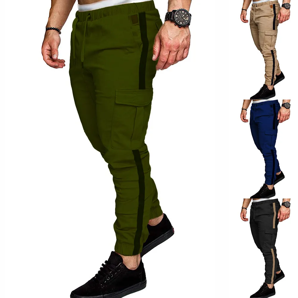 Men's Casual Cargo Pants European Style Multi-Pocket Splicing Tapered Jogger Trousers For Spring Autumn Daily Wear