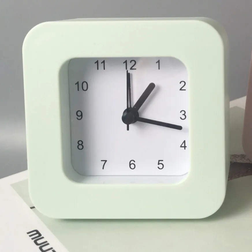 Minimalist Square Student Alarm Clock Battery Powered Quiet Analog Desk Clock With Night Light For Children Dorm Bedroom Office Home Decor