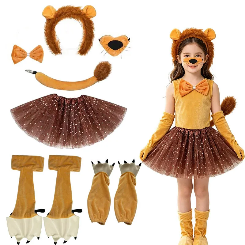 Halloween Ζώο Cosplay Λούτρινο Αυτιά Στέκα Ουρά Νύχια Γάντια Σετ Λιοντάρι Αλεπού Γάτα Αξεσουάρ Στολής Παράσταση