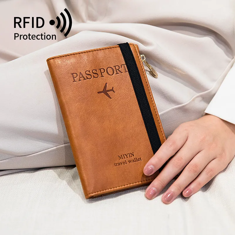 RFID Blocking PU Leather Passport Holder Travel Wallet Multifunctional Document Case Card Organizer For Men Women Travel