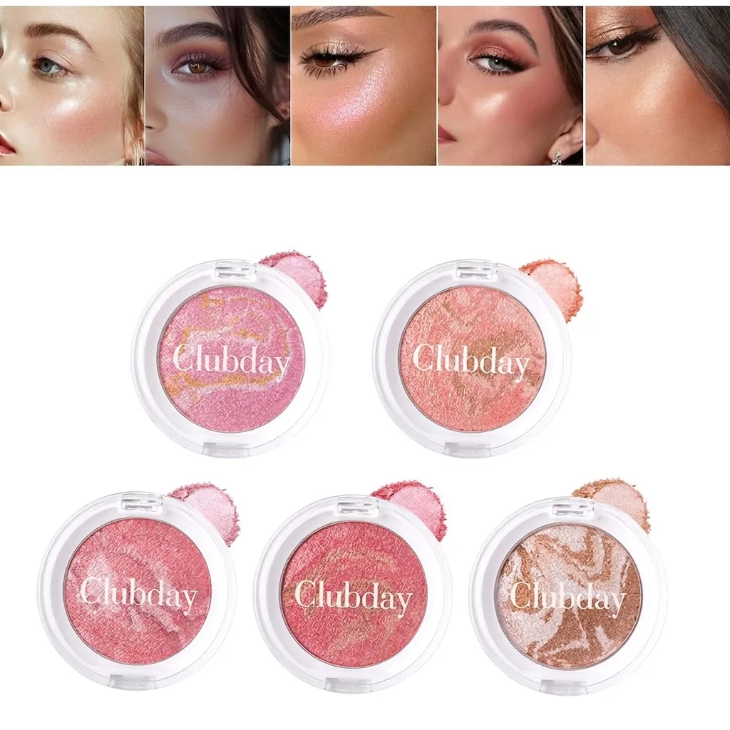 Baked Marbling Blush Highlighter Puder Perlmutt Gesicht Aufhellung Rouge Schimmer Palette Langanhaltendes Make-up