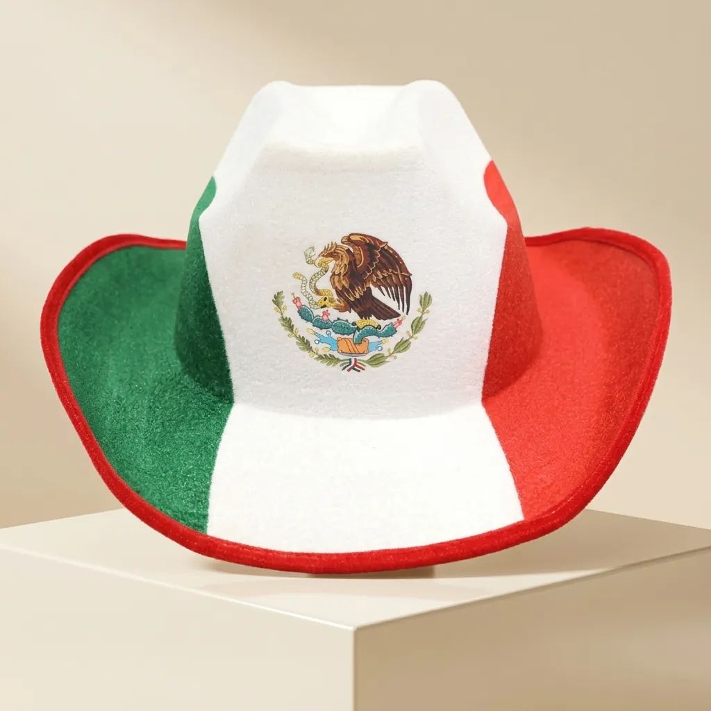Western Cowboy Hat Polyester Patchwork Mexican US Canadian Flag Printed Festive Party Performance Hat For Men Women