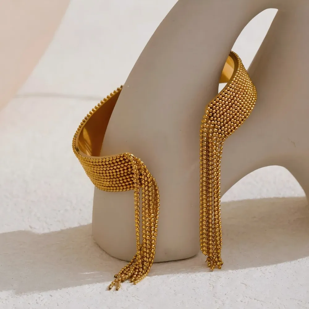 Bracciale Rigido Aperto Con Nappe Acciaio Inossidabile 304 Placcato Oro Ipoallergenico Gioielli Donna