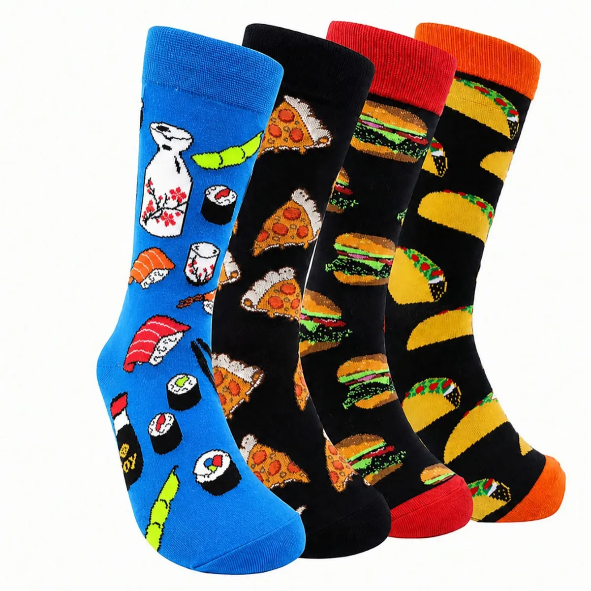 Chaussettes Mi-Mollet pour Femmes à Motif Alimentaire de Personnalité Mode Polyester Respirant Sushi Pizza Hamburger Taco Chaussettes Amusantes
