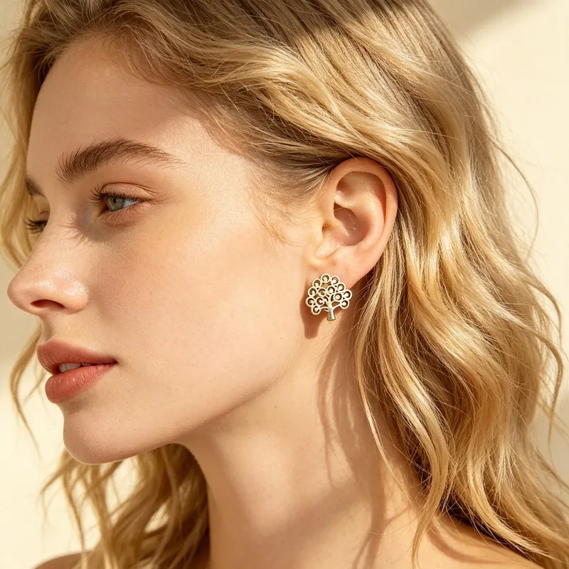Boucles D'oreilles En Acier Inoxydable Mode Strass Creux Géométrique Arbre De Vie Coeur Pour Femmes Filles Bijoux
