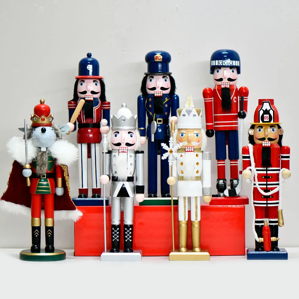 Classic 36cm Wooden Nutcracker Soldier Figure Occupation Series Fireman Police Baseball Mouse King Christmas Ornament Home Decor