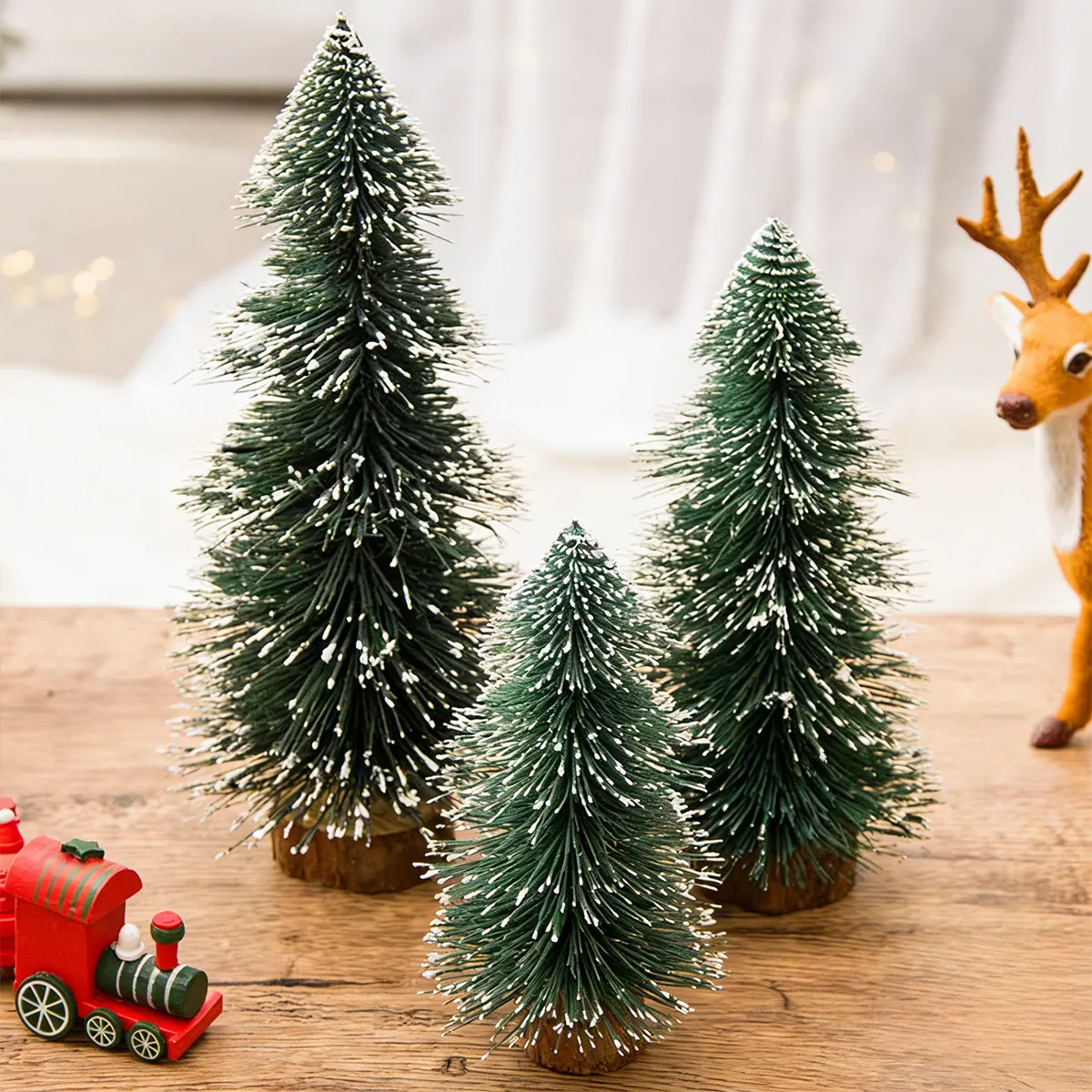 Mini Pagode Vormige Kerstboom Geflokt Besneeuwd Tafelornament Niet-geweven Stof Kleine Pijnboom Ceder Boom Voor Thuis Tafel Venster Kerstversiering