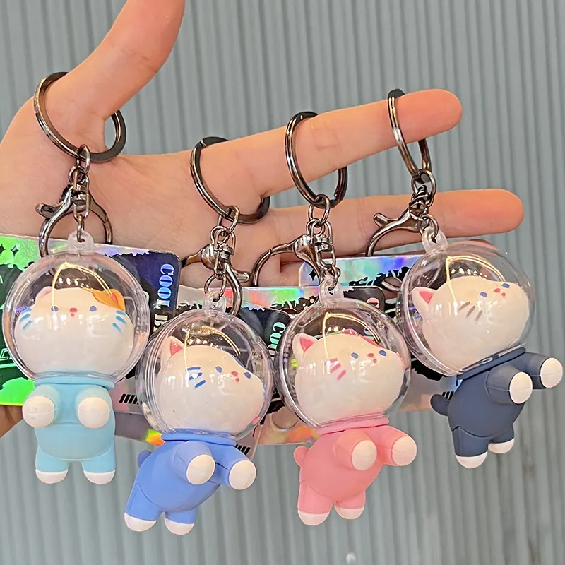 Ins Space Series Cute Astronaut Cat Keychain Silicone Figure Mecha Bear Pixel Style Bag Charm Pendant For Backpack Key Accessories Cartoon Gift