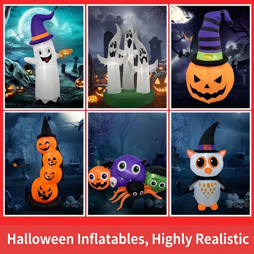 Décorations Extérieures Gonflables Halloween Noël Pâques Fantôme Père Noël Bonhomme de Neige Lapin pour Jardin Pelouse Fête