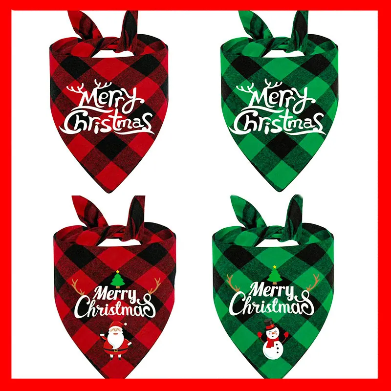 Bandana per Animali Domestici Natalizia in Poliestere Buffalo Plaid Sciarpa per Cani Merry Christmas Stampata per Cani Piccoli Medi