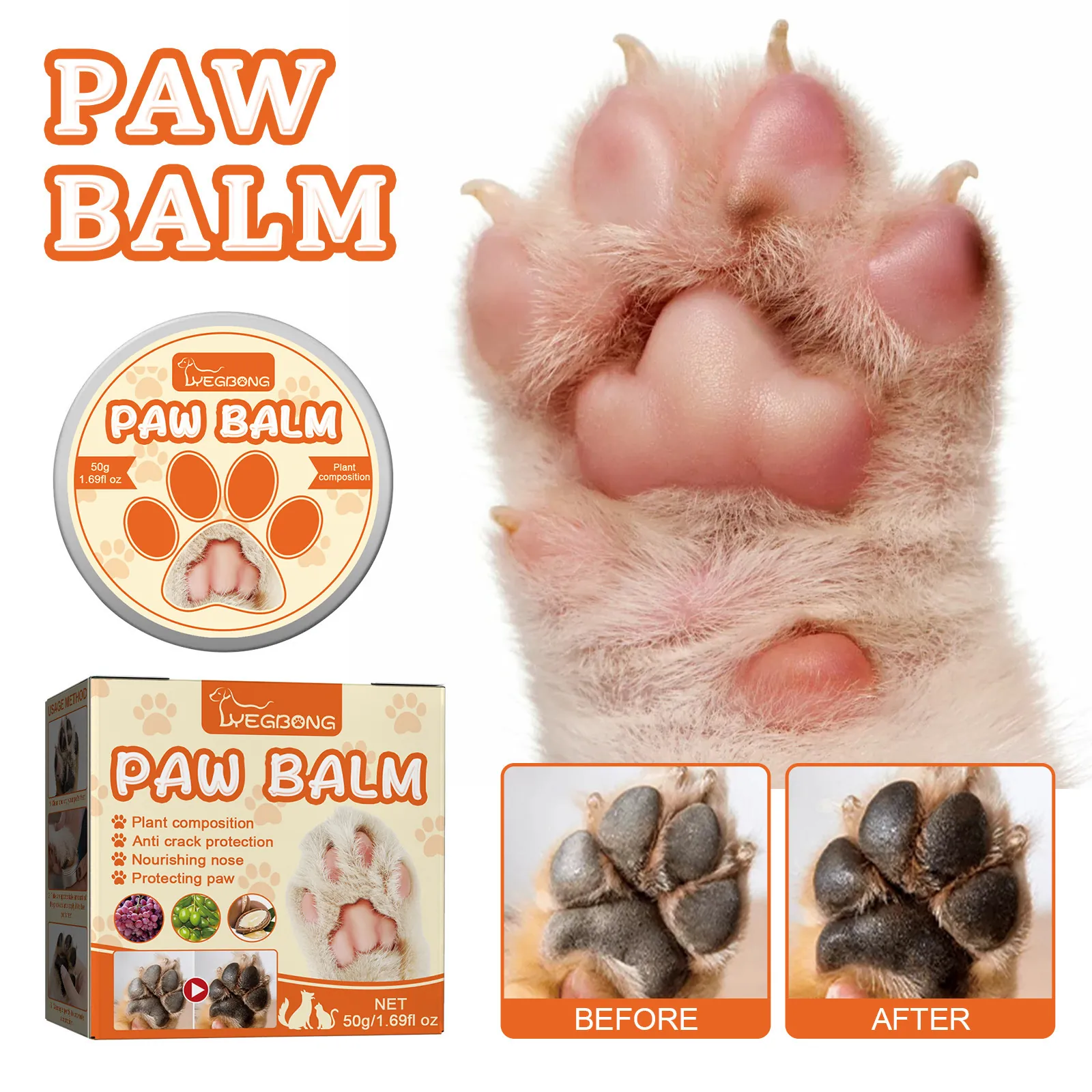 YEGBONG Pet Paw Balm For Dogs And Cats Anti Crack Moisturizing Cream Natural Plant Ingredients Paw Protection Balm