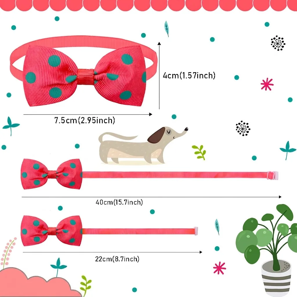 Adjustable Polka Dot Pet Bow Tie Collar For Dogs Cats Grosgrain Ribbon Bowknot Valentine Day Grooming Decoration Accessories