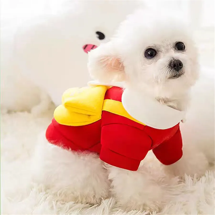 Polyester Fleece Pet Hoodie For Small Dogs Cats Warm Winter Puppy Sweatshirt With Cartoon Decoration School Style