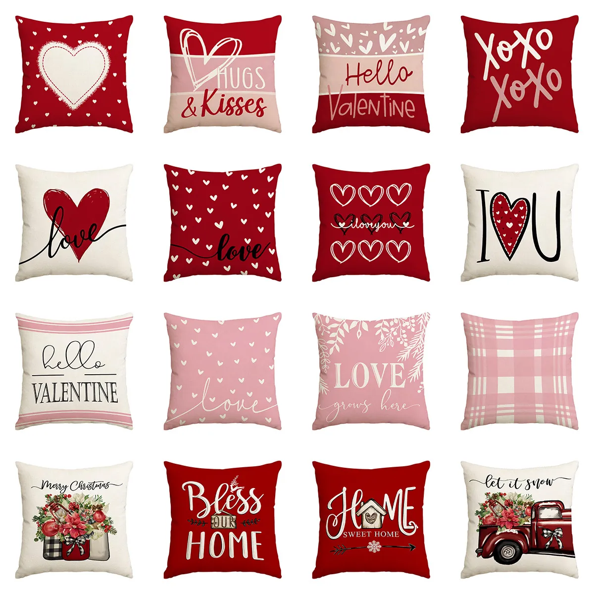 Valentine's Day Heart Pillowcase Polyester Decorative Sofa Cushion Cover Love XOXO Letter Print Wedding Home Decor