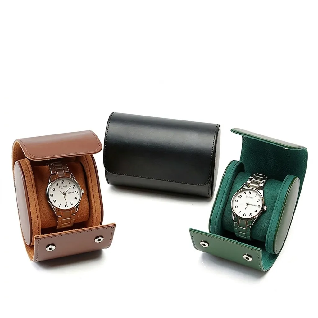 Portable Leather Watch Storage Box Travel Watch Roll Organizer With Metal Buckle Protective Watch Case For Men Women