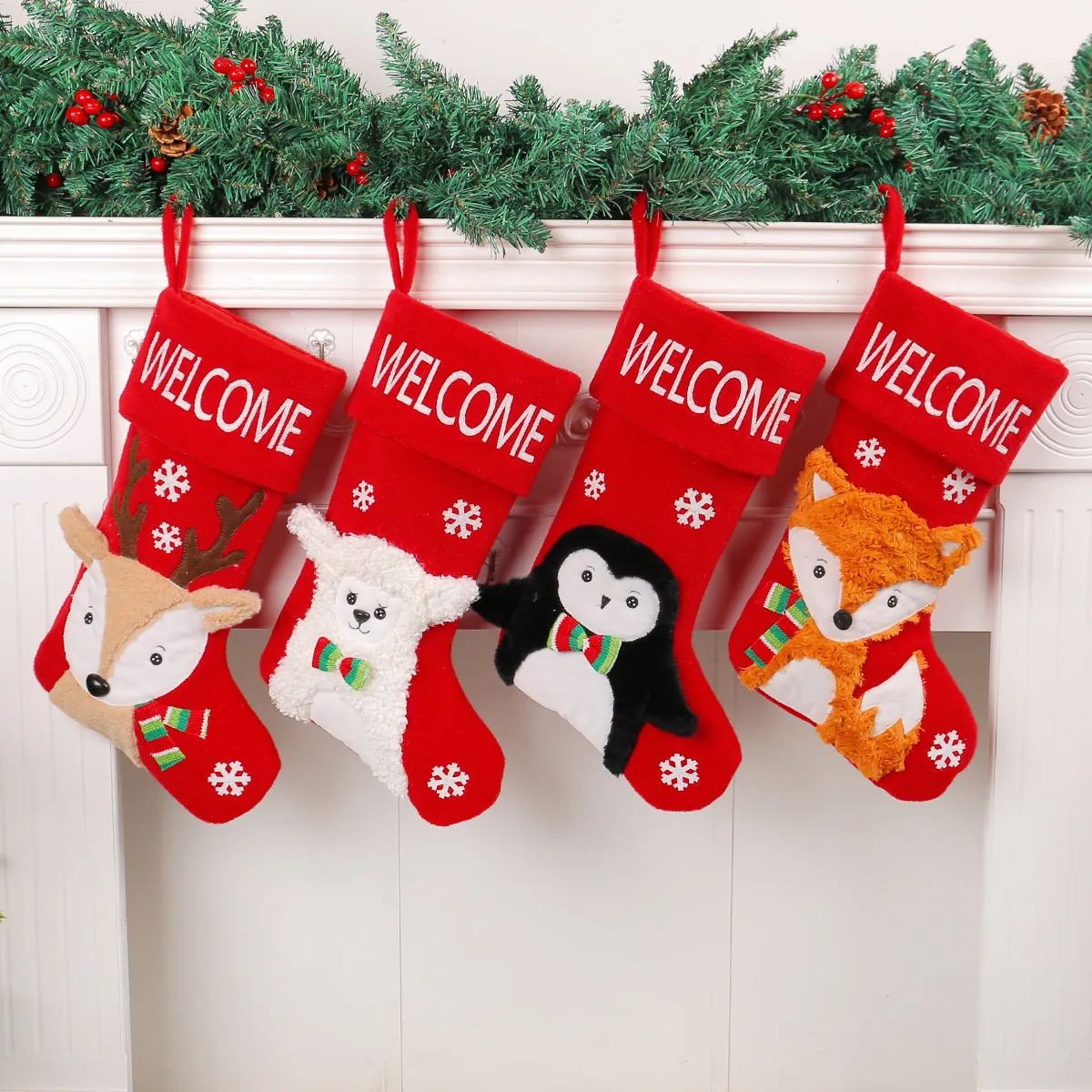 Nikolausstiefel Groß Alpaka Fuchs Rentier Pinguin Süßigkeitentüte Hängende Dekoration für Weihnachtsbaum Kinder Feiertag Party