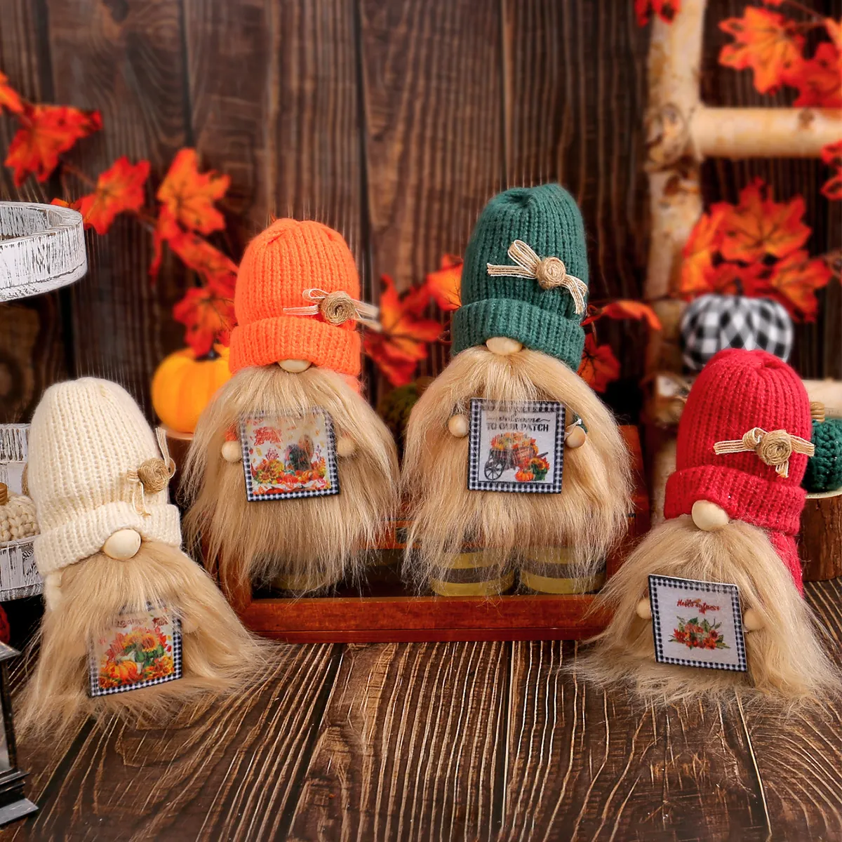 Erntedankfest Gestrickte Zwerg Plüschpuppe Mit Hello Autumn Schild Kürbis Thanksgiving Dekorationen Tisch Ornament Handgefertigter Zwerg Für Zuhause