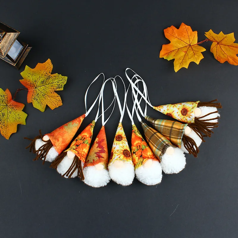 Erntedankfest Gnom Anhänger Set Polyester Herbst Thanksgiving Sonnenblume Ahornblatt Gesichtlose Puppe Hängende Dekorationen Haus Party Schmuck