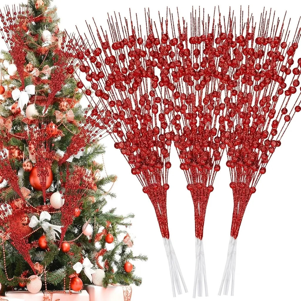 Künstliche Weihnachten Glitzer Beerenstiele Schaumstoff Beeren Für DIY Kranz Girlande Weihnachtsbaum Dekoration Festliche Haus Party Schmuck