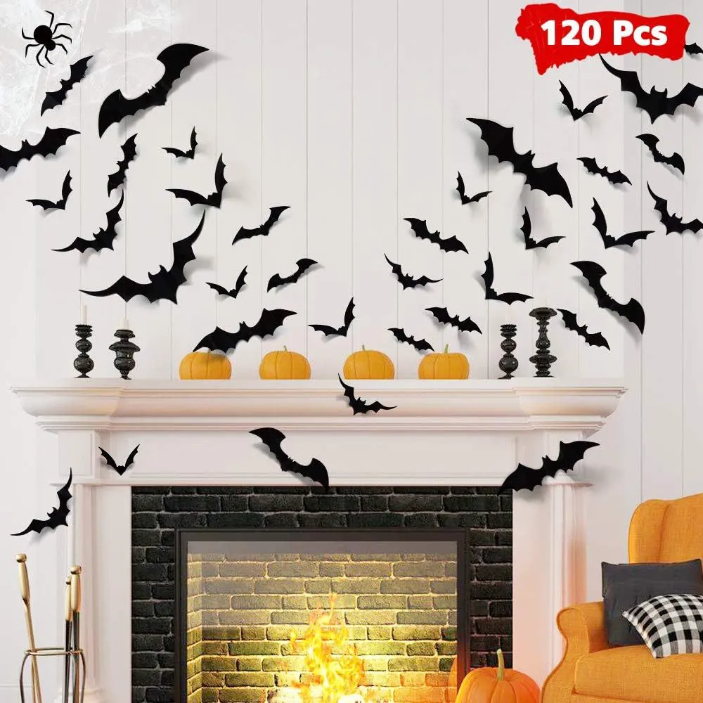 Halloween 3D Bat Wall Stickers Black Plastic DIY Spooky Bat Decals For Indoor Party Home Wall Decoration