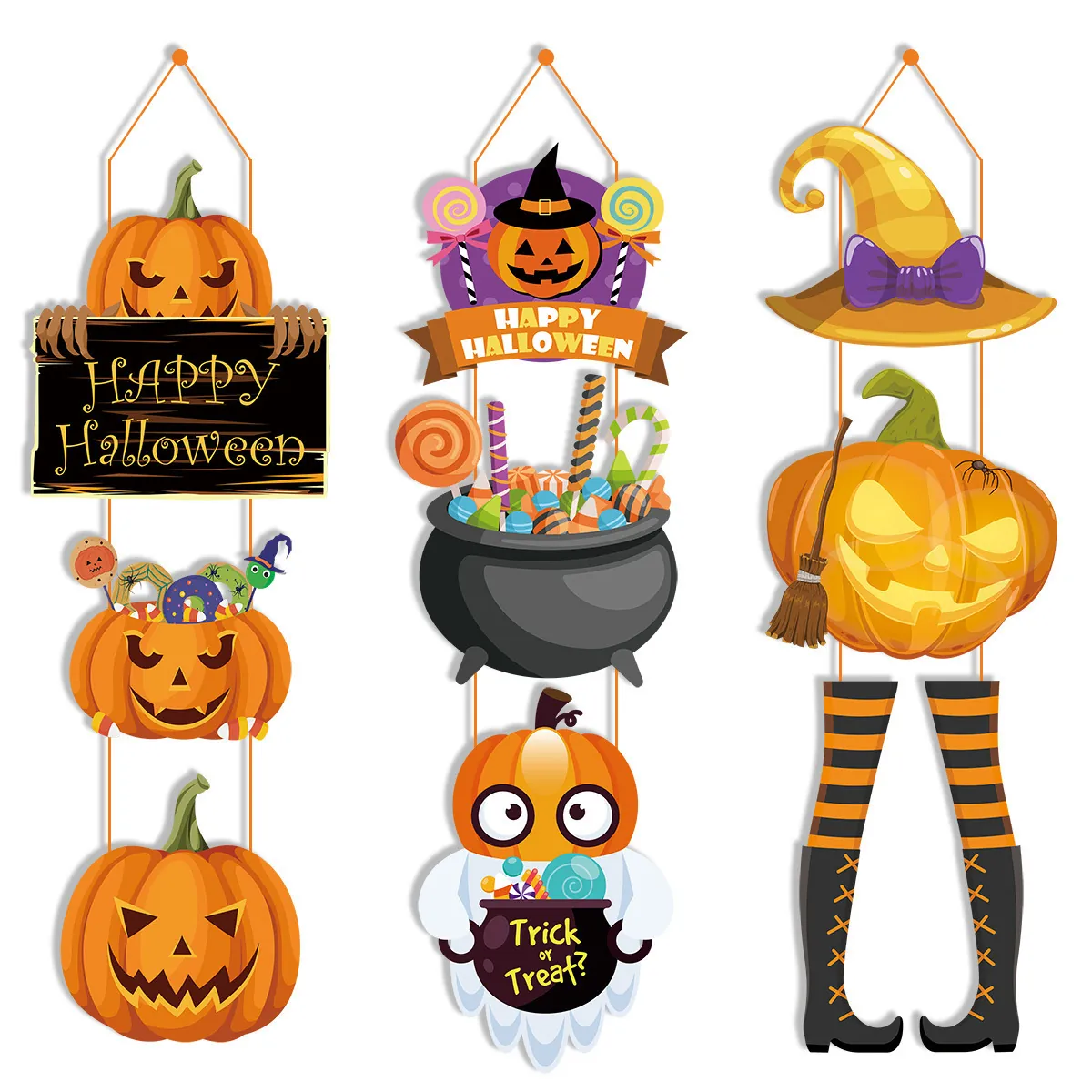 Halloween Door Hanging Decoration Paper Pumpkin Witch Hat Ghost Wall Hanging Party Scene Decor Happy Halloween Ornament Set