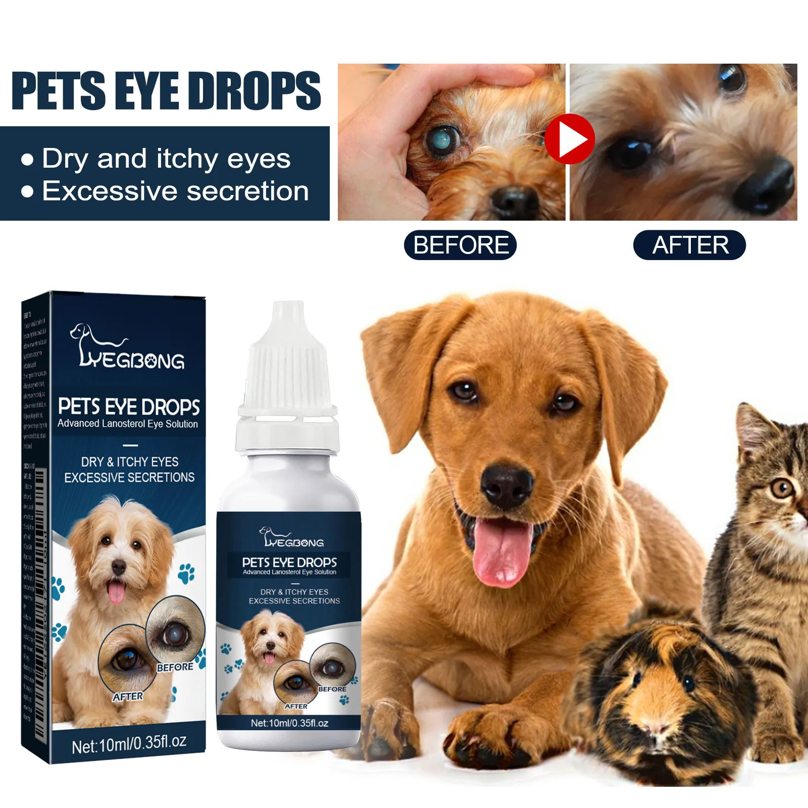 Yegbong Haustier Augentropfen Lanosterol Lösung Für Hunde Und Katzen Tränenfleckenentferner Beruhigender Milder Augenreiniger