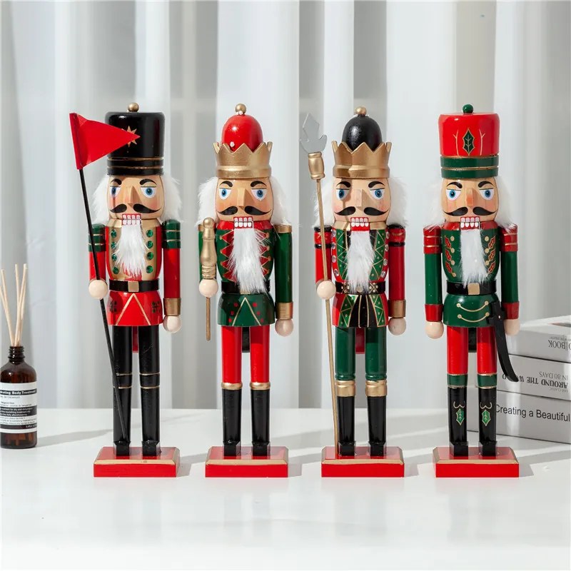 Traditional Wooden Nutcracker Soldier Puppet Ornament Hand Painted Red Green Gold Festive Christmas Home Desktop Decoration Soldier With Spear Flag Sword Scepter Holiday Party Gift