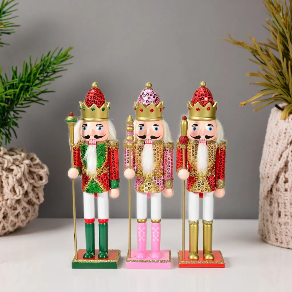 Cascanueces de Navidad de Madera Decoración Rey Soldado Con Lentejuelas Brillantes Adorno Tradicional Festivo para Hogar