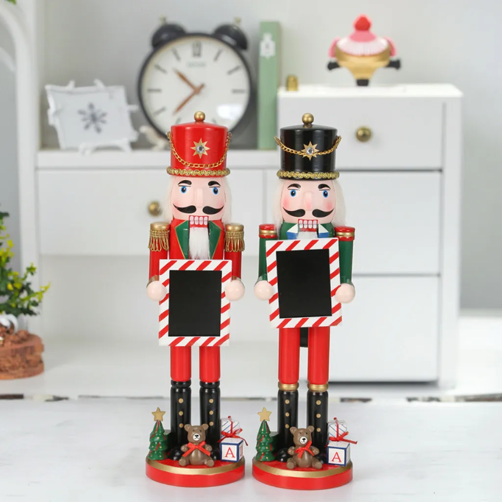 38cm Classic Wooden Nutcracker Soldier Puppet Christmas Ornament With Picture Frame Base Decoration For Home Festive Gift