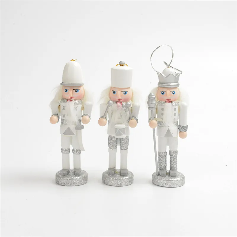Soldado Cascanueces de Madera Blanco Plata Decoración Colgante Adornos de Árbol de Navidad Artículos de Fiesta Decoración de Hogar