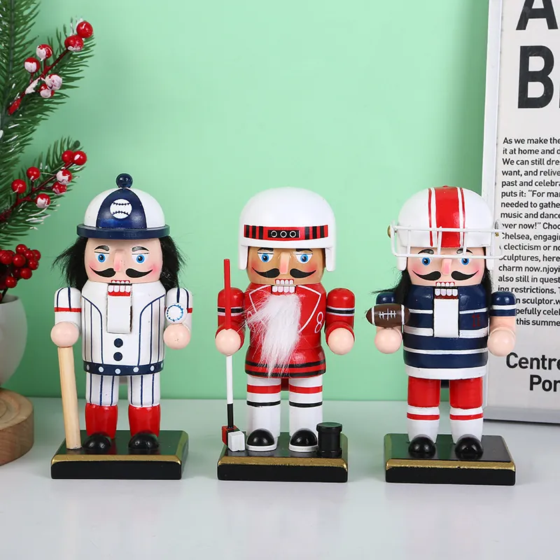 Hölzerner Nussknacker Soldat Athlet Baseball Rugby Figur Handbemalt Weihnachtsdekoration Festliche Feiertage Schreibtisch Heimdeko