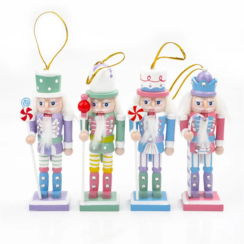 4-delige Set Kerst Houten Notenkraker Ornamenten Macaron Snoep Serie Notenkraker Figuren Kerstboom Hangende Hangers Vakantie Feest Huisdecoratie