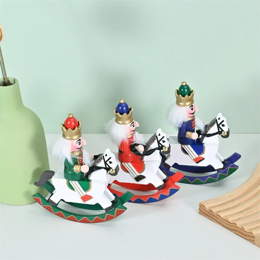Noël Mini Casse-Noisette en Bois Soldat Sur Cheval à Bascule Peint Marionnette Casse-Noisette Ornement Pour Décoration De Fête