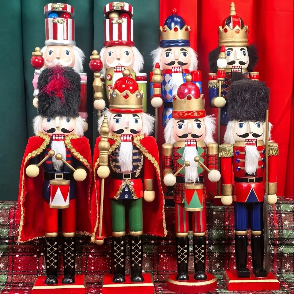 38CM Classic Wooden Nutcracker Soldier Puppet Figurine Christmas New Year Party Home Decor Craft Traditional Tabletop Ornament