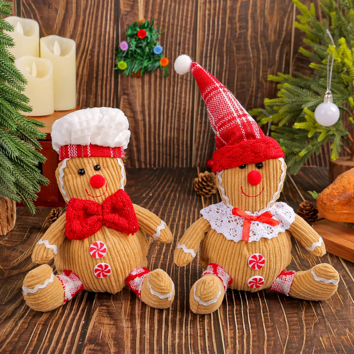 Christmas Gingerbread Man Plush Hanging Decoration Corduroy Cartoon Doll Ornament For Christmas Tree Festive Home Party Decor